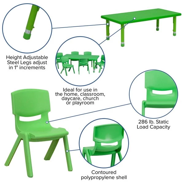 Flash Furniture Rectangle Activity Table, 24" X 48" X 23.75", Plastic Top, Green - Image 5