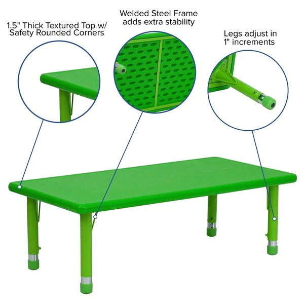 Flash Furniture Rectangle Activity Table, 24" X 48" X 23.75", Plastic Top, Green - Image 7