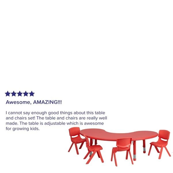 Flash Furniture Kidney Activity Table, 35" X 65" X 23.75", Plastic Top, Red - Image 3