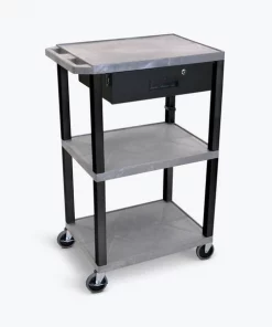 Luxor AV Cart with 3 Shelves, Drawer and Black Legs, 42"H