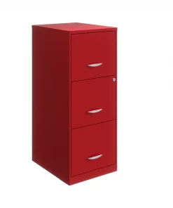 Space Solutions 18" Deep 3 Drawer Vertical File Cabinet with Lock, Red