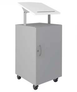 Hirsh Mobile Locking Podium for Classroom or Office, Arctic Silver/White