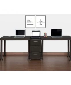 Plasticos Mq Multi-Desk Set w/Rolling Storage Cart in Espresso