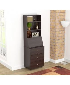 Inval Computer Credenza WorkCentre 71 in. H Rectangular Espresso 3 Drawer with Storage