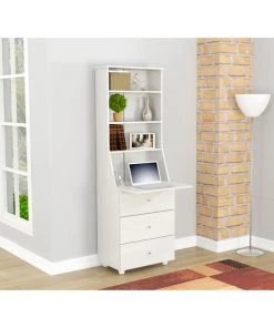 Inval Computer Credenza WorkCentre 71.2 in. H Washed Oak Rectangular 3 -Drawer with Shelves