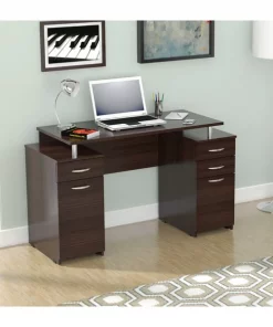 Inval Computer Desk 48.94 in. W Espresso Rectangular 4 -Drawer with File Storage