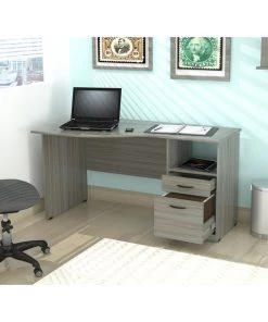 Inval Curved Top Desk 55.12 in. W x 19.69 in. D x 29.53 in. H in Smoke Oak