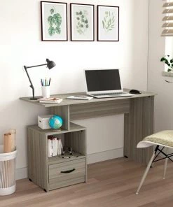 Inval Multi-Level Writing Desk 47.2 in. W Rectangular Smoke Oak with One Drawer