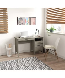 Inval Computer Desk 47 in. W Rectangular Smoke Oak 2 Drawer with Keyboard Tray