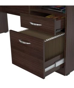 Inval Curved Top Desk 55.21 in. W Espresso Rectangular 2 -Drawer with File Storage