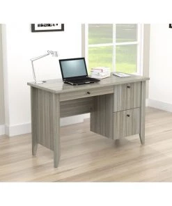Inval Writing Desk 47.2 in. W Smoke Oak Rectangular 2 -Drawer with File Storage