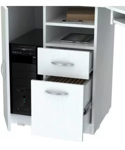 Inval Corner Computer Desk 85.5 in. W Washed Oak 2 -Drawer with File Storage