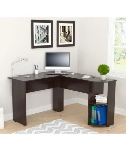 Inval Writing Desk 47.2 in. W L-Shaped Espresso with Storage