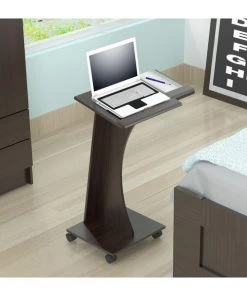 Inval Rolling Laptop Cart 13.78 in. W x 30.12 in. H x 12.2 in. D in Espresso