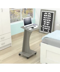 Inval Rolling Laptop Cart 13.78 in. W x 30.12 in. H x 12.2 in. D in Smoke Oak