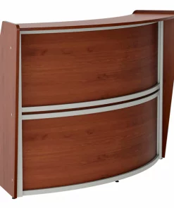Linea Italia Curved Reception Desk with Counter, 72”W x 32”D x 46”H, Gray/Cherry