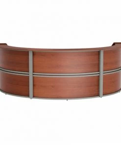 Linea Italia Curved Reception Desk with Counter, 3 Units, 143”W x 71”D, Cherry