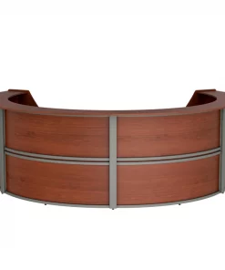 Linea Italia Curved Reception Desk with Counter, 4 Units, 142”W x 107”D, Cherry