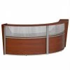 Linea Italia Curved Reception Desk 2 Units, Clear Panel, 124”W x 49”D, Cherry