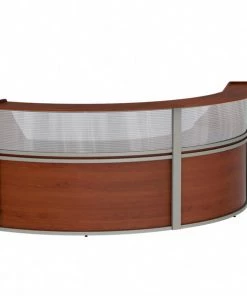 Linea Italia Curved Reception Desk 2 Units, Clear Panel, 124”W x 49”D, Cherry