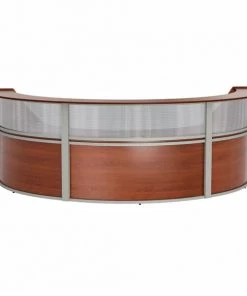 Linea Italia Curved Reception Desk 3 Units, Clear Panel, 143”W x 71”D, Cherry