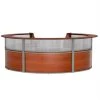 Linea Italia Curved Reception Desk 5 Units, Clear Panel, 142”W x 133”D, Cherry