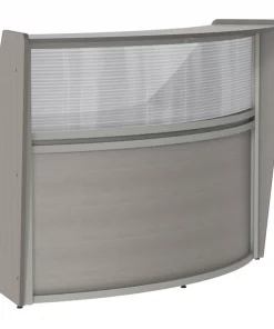 Linea Italia Curved Reception Desk with Counter, Clear Panel, 72”W x 32”D, Ash