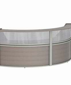 Linea Italia Curved Reception Desk 2 Units, Clear Panel, 124”W x 49”D, Ash