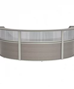 Linea Italia Curved Reception Desk 3 Units, Clear Panel, 143”W x 71”D, Ash
