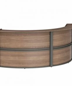 Linea Italia Curved Reception Desk with Counter, 2 Units, 124”W x 49”D, N. Walnut