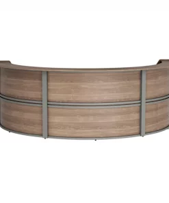 Linea Italia Curved Reception Desk with Counter, 3 Units, 143”W x 71”D, N. Walnut