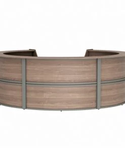Linea Italia Curved Reception Desk with Counter, 5 Units, 142”W x 133”D, N. Walnut