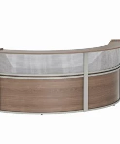 Linea Italia Curved Reception Desk 2 Units, Clear Panel, 124”W x 49”D, N. Walnut