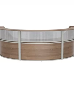 Linea Italia Curved Reception Desk 3 Units, Clear Panel, 143”W x 71”D, N. Walnut