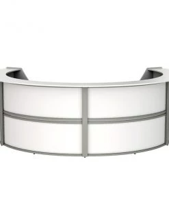 Linea Italia Curved Reception Desk with Counter, 4 Units, 142”W x 107”D, White
