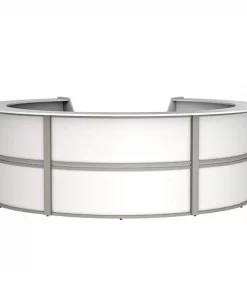 Linea Italia Curved Reception Desk with Counter, 5 Units, 142”W x 133”D, White