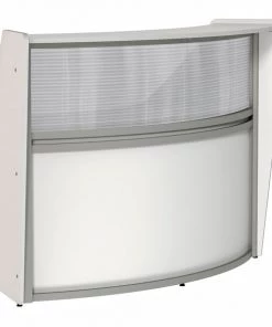 Linea Italia Curved Reception Desk with Counter, Clear Panel, 72”W x 32”D, White