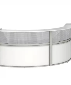 Linea Italia Curved Reception Desk 2 Units, Clear Panel, 124”W x 49”D, White