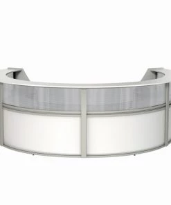 Linea Italia Curved Reception Desk 4 Units, Clear Panel, 142”W x 107”D, White