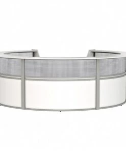 Linea Italia Curved Reception Desk 5 Units, Clear Panel, 142”W x 133”D, White