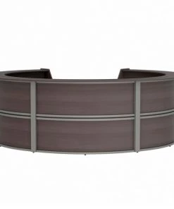 Linea Italia Curved Reception Desk with Counter, 5 Units, 142”W x 133”D, Mocha