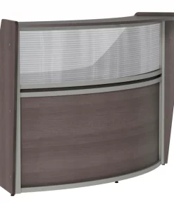 Linea Italia Curved Reception Desk with Counter, Clear Panel, 72”W x 32”D, Mocha
