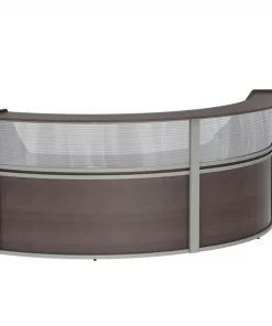 Linea Italia Curved Reception Desk 2 Units, Clear Panel, 124”W x 49”D, Mocha