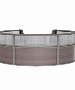 Linea Italia Curved Reception Desk 5 Units, Clear Panel, 142”W x 133”D, Mocha