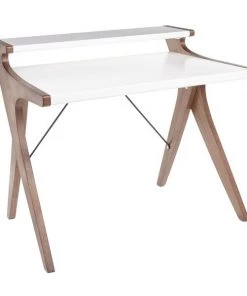 Lumisource Archer Desk in Walnut Wood with White Wood Top