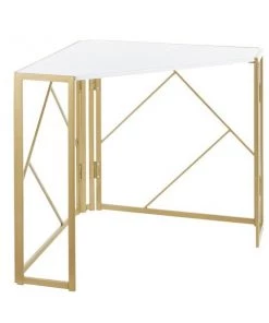 Lumisource Folia Corner Desk in Gold Metal and White Wood