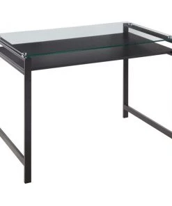 Lumisource Hover Desk in Black Steel and Clear Glass with Black Wood Shelf