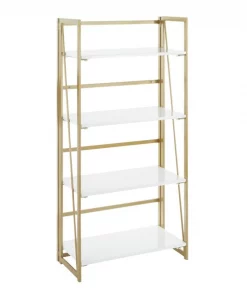 Lumisource Folia Bookcase in Gold Metal and White Wood