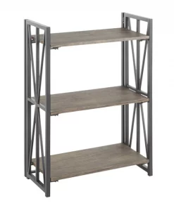 Lumisource Indy Bookcase in Black Metal and Brown Wood