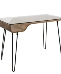 Lumisource Avery Desk in Walnut Wood, Clear Glass, and Black Metal